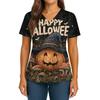 Women's Halloween Printed V-Neck Double Pocket Short Sleeves Hem Slit Uniform Caregiver Top