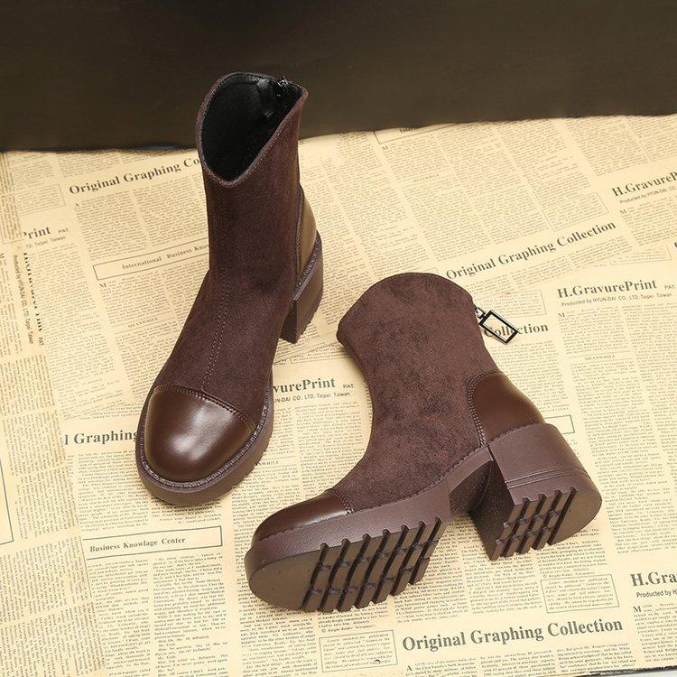 

thick heel Martin boots women s 2025 new velvet spring and autumn single boots platform short boots women s high heels brown small man 40