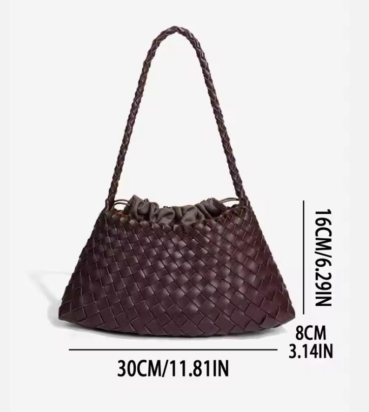 Borsa intrecciata in pelle PU francese, borsa a spalla da donna, borsa sottospalla, borsa retrò in pelle conciata al vegetale, borsa da mamma da donna, da donna