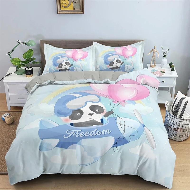 Cartoon Animal Duvet Cover Set Kids Lion Hippo Giraffe Pattern Bedding Set,Duvet Cover Comforter Bed Set Quilt Cover Pillowcase