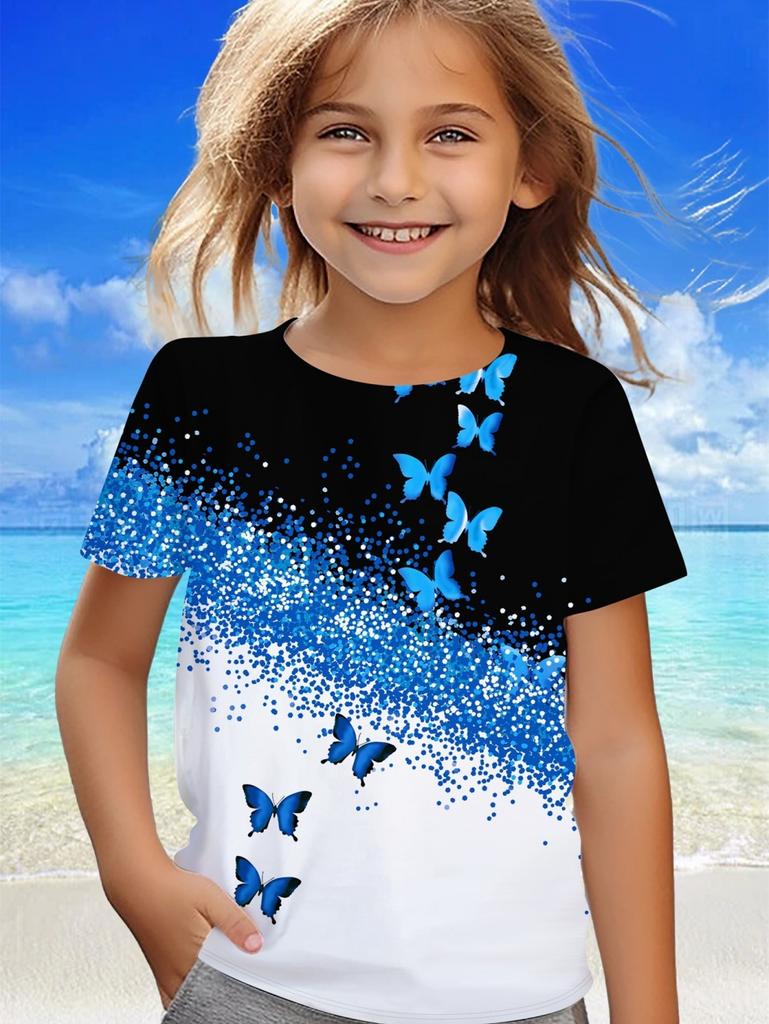 Children's Clothing Girl Clothes Summer Short Sleeve Kawaii Butterfly Printed T-Shirt for Girls Fashion O-Neck 2025 Kids Clothes