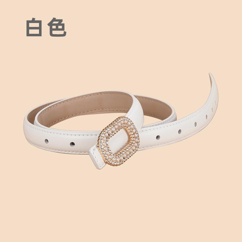 

Четыре сезона в наличии новый женский ремень с круглой пряжкой Pearl Water Diamond, декоративный ремень, универсальный пояс из натуральной кожи с гладкой пряжкой 105cm
