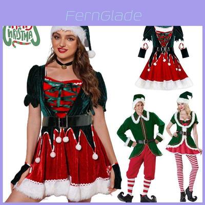 Deluxe Velvet Christmas Elf Santa Claus Cosplay Costumes Carnival Party Role Play