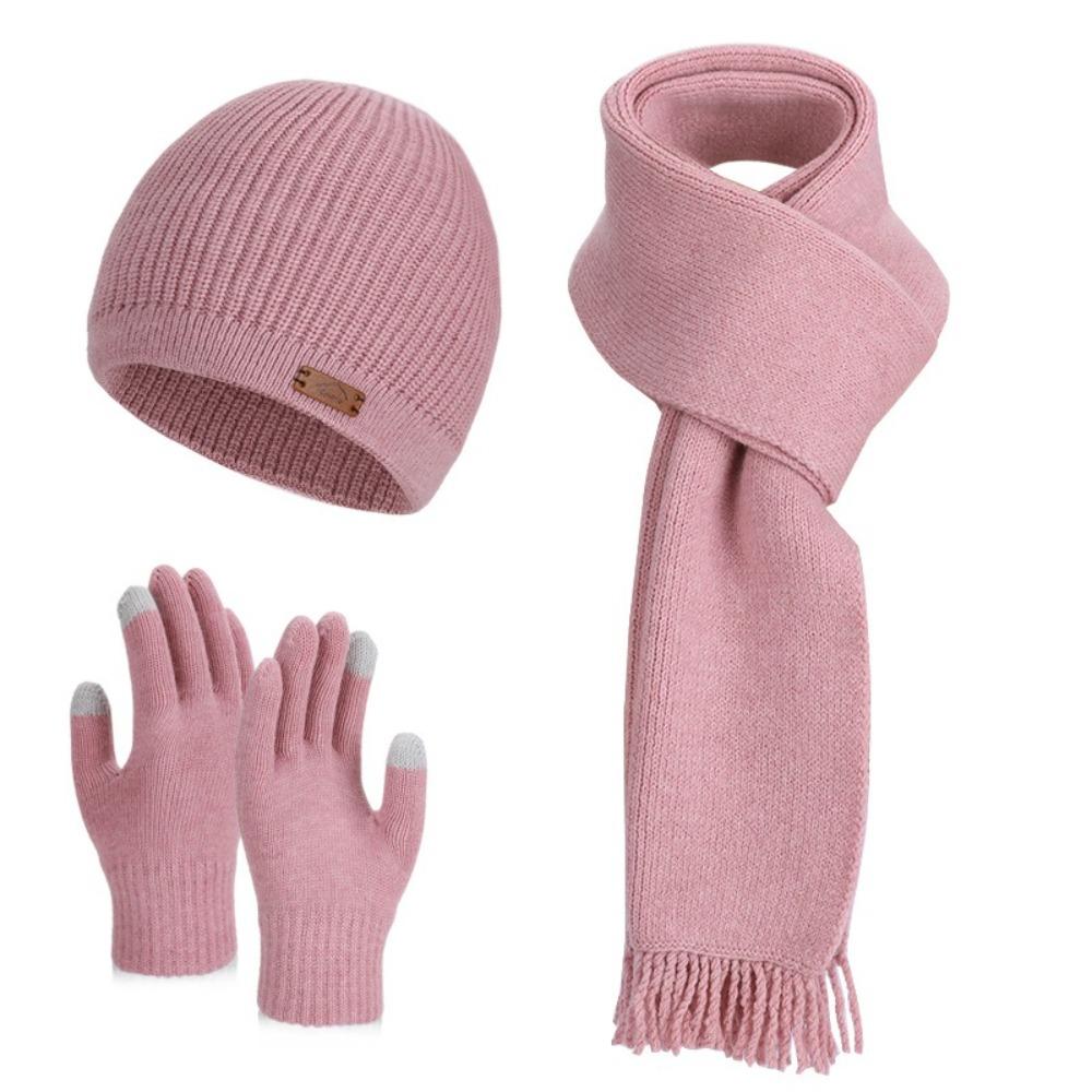3 Piece Set Knit Beanie Hat Soft Plush Material Windproof Beanies Cap Hat Scarf Gloves Set  For Men