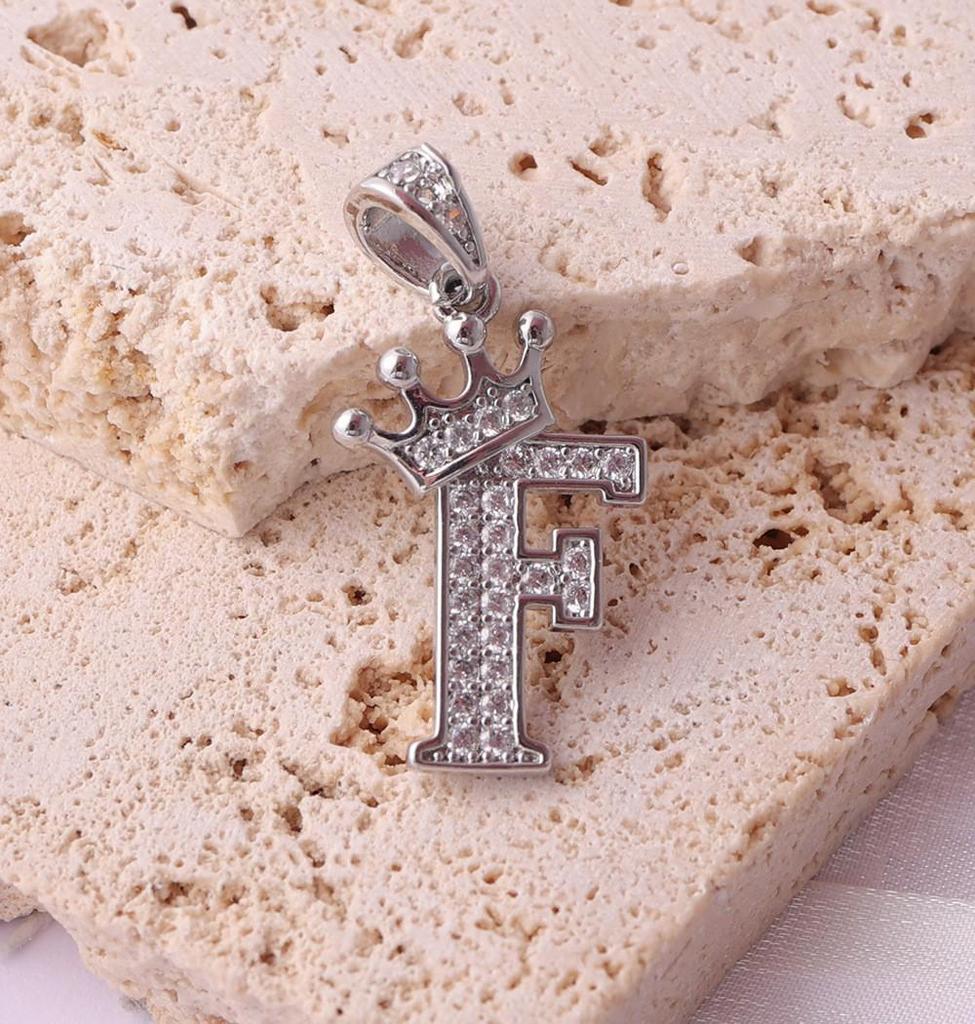 Gold-Plated Crown Rhinestone Letter Pendant Necklace