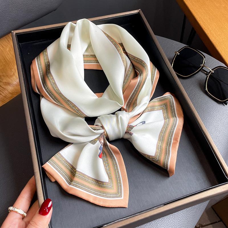 Luxury Design Horse Print Silk Scarf Women Long Soft Satin Hairband Neckerchief Office Hijab Headband Foulard Gift 15*145cm
