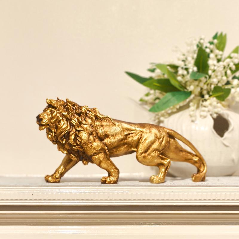 

Статуя Золотого Лева, Тваринна Скульптура з Смоли, Декоративна Прикраса для Дому, Спальні, Вітальні, Кабінету, Прикраса для Робочого Столу