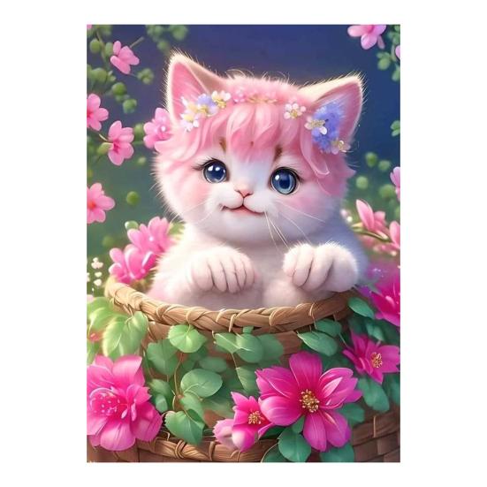 1 ensemble de peinture de strass de chat de dessin animé avec outils de perçage de toile, perceuse complète 5D, artisanat de bricolage, Kit de décoration de dessin artistique en strass pour débutants et adultes