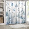 Cartoon Snowflake Blue Ball Cedarwood Christmas Print Shower Curtain, High Quality Polyester Fabric with Hooks