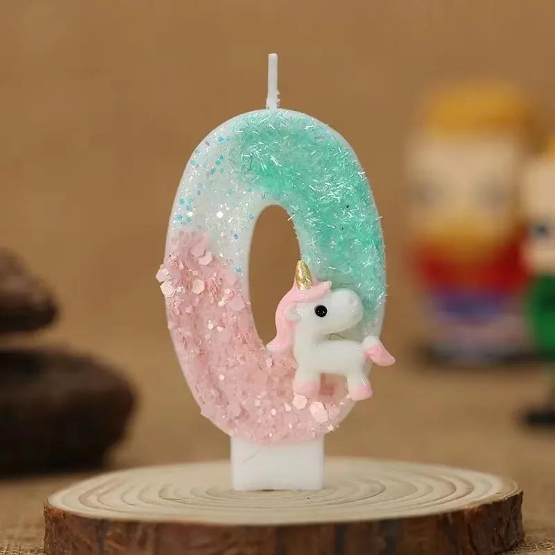 3D Number Birthday Candle Pink Glitter Unicorn Cake Decorating Party Anniversary Cake Decor for Cake Children's Birthday Candle