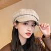 Retro Beret With Grid Printing Design Suitable For Daily Dressing Outdoor