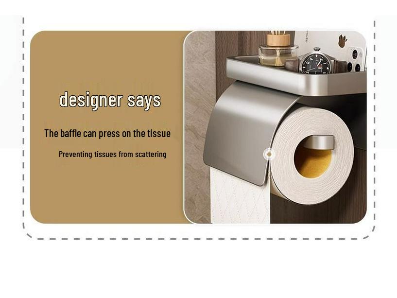 Waterproof Wall-Mounted Toilet Paper Holder with Lid, Punch-Free Installation