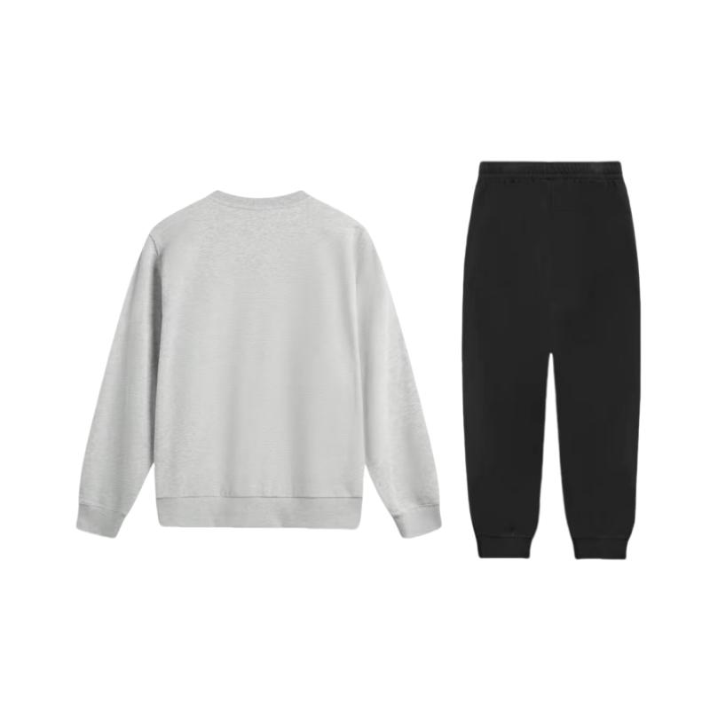 Li-Ning Letter Pattern Comfortable Loose Simple Round Neck Pullover Long Sleeve Elastic Waist Long Pants Casual Sports Suit AWDV247-4+AKLSG35-1