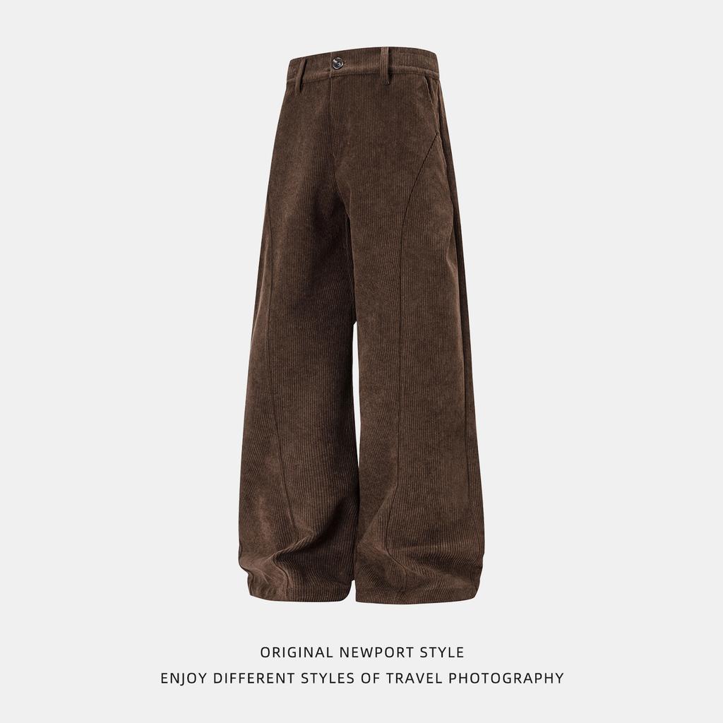 | Retro corduroy simple casual pants men's autumn structure split pleated loose straight long pants