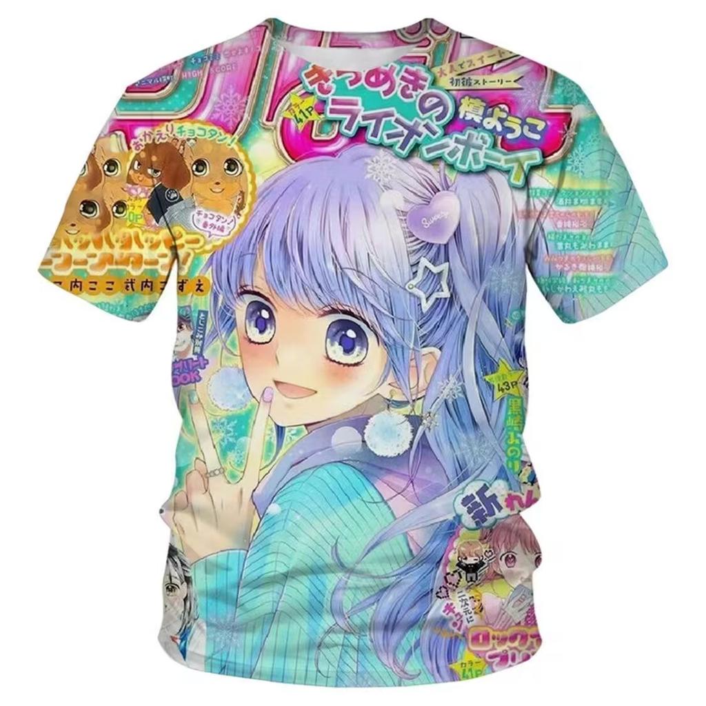 New summer style Japanese retro cartoon animation cute cover print T-shirt for men and women