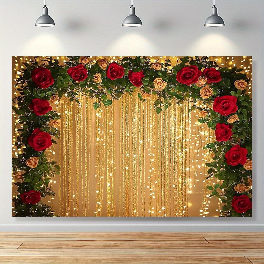 Christmas Golden Rose Garland Arch  Scene  Decoration Background Winter Photography Backdrop Decorations For Photo Studio Photo Booth Christams Party