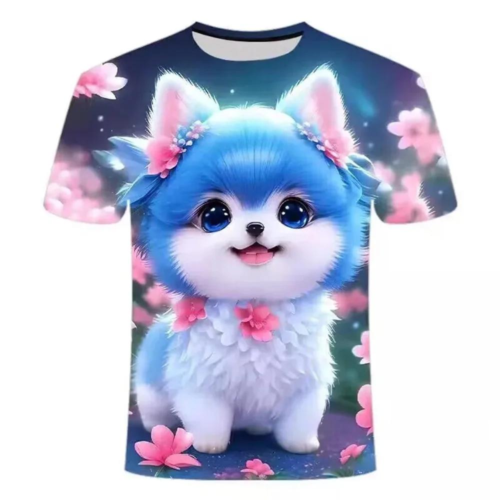 Kids Girls Clothes Print Animal Dog Crew Neck Graphic T Shirts Summer Casual Comforts Outdoor Sporting Style T-Shirt for Girls