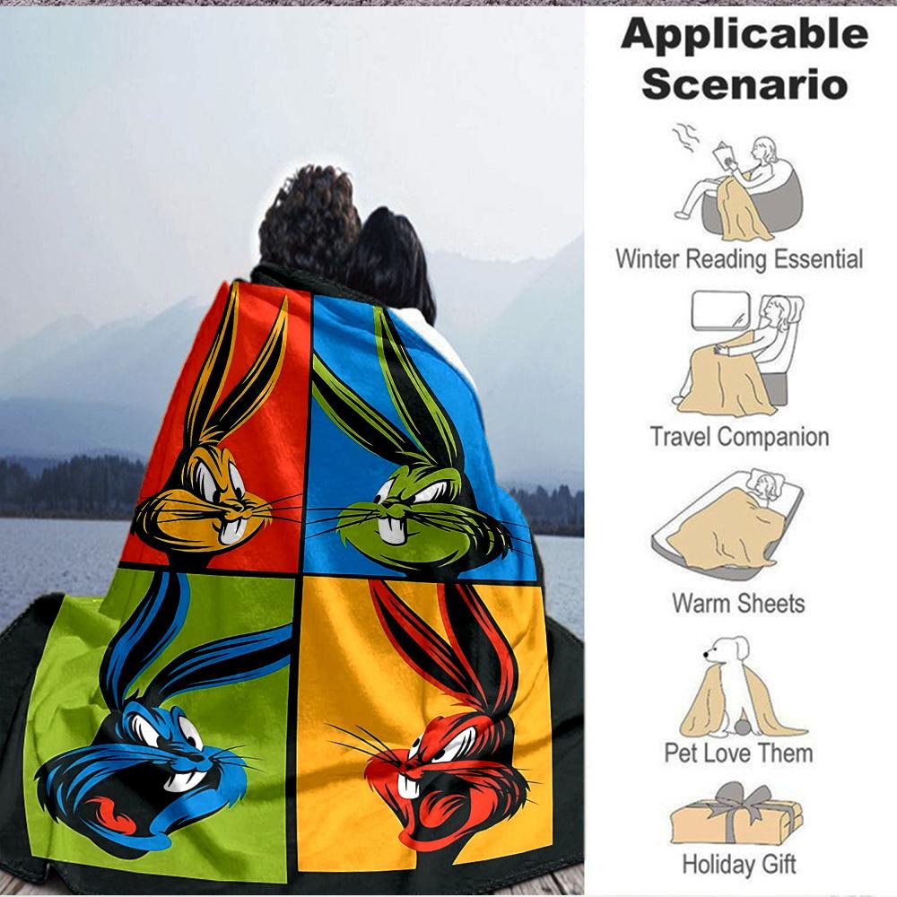 1pc Bugs Bunny Pop Art Flannel Throw Blanket Lightweight Soft Warm All Season Blanket for Sofa, Bed, Travel,L1028155