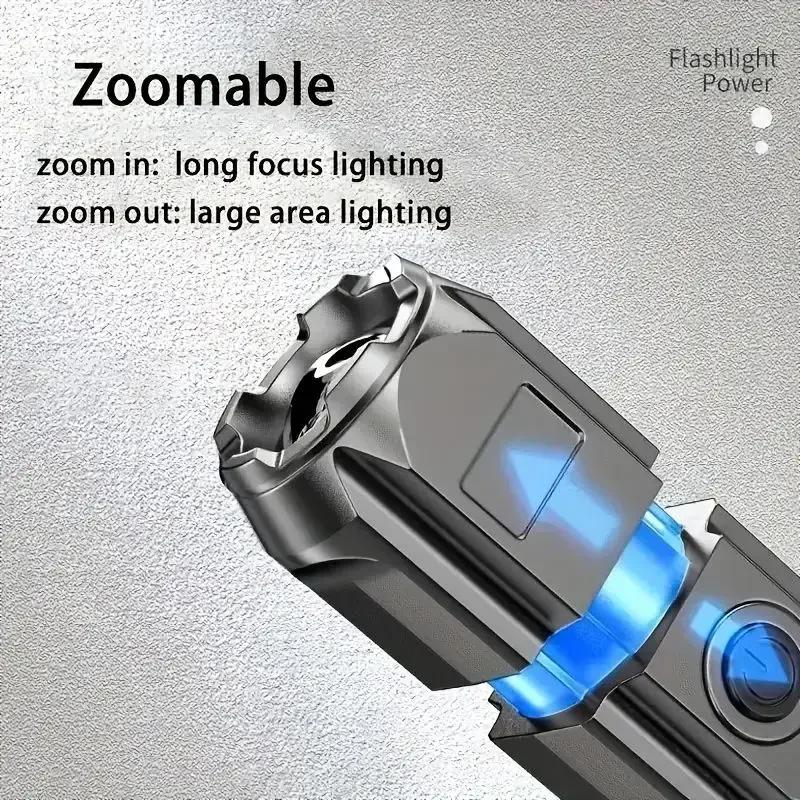 4 Lighting Mode Super Bright LED Flashlights Telescopic Zoom Torch USB 18650 Long-Range Waterproof Camping Flashlight