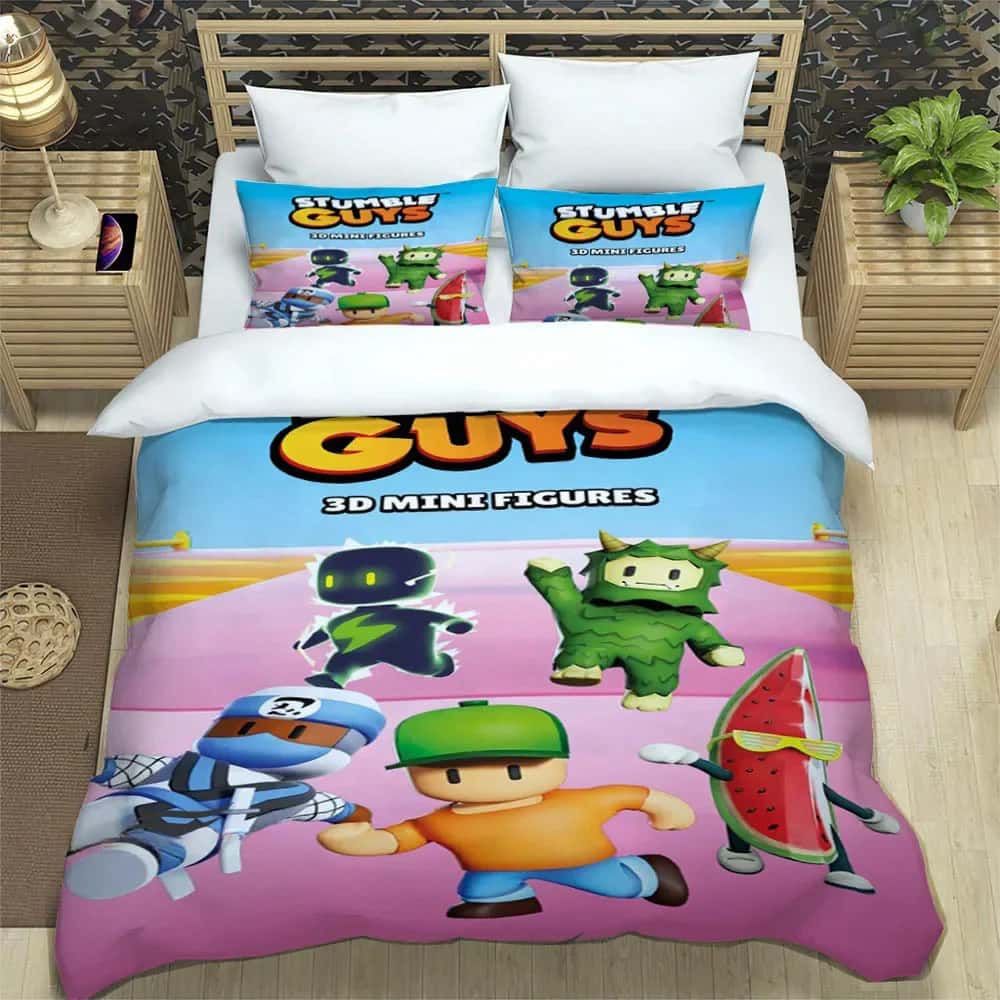 3D Hra Kreslený Stumble-guys Ložní soupravy Vynikající sada ložního prádla Povlak na přikrývku Sada přikrývky Luxusní narozeninový dárek Domácí textil