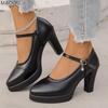 Women's Black Mary Jane Shoes Platform Block Heel Shoes Rhinestone Buckle Strap Casual Ladies Footwear Fashion High Heel Pumps