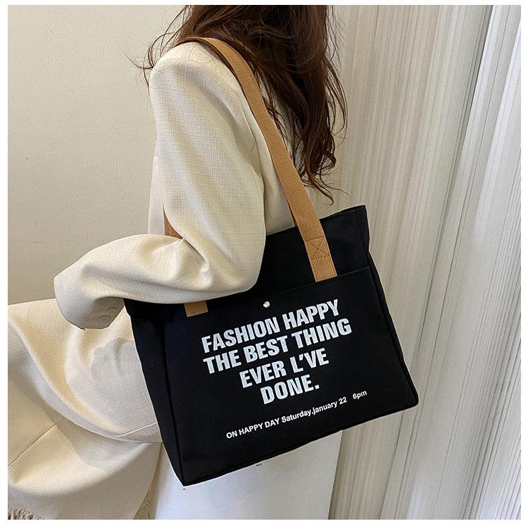 Canvas Bag Female Student Large Capacity Letter Shoulder Bag Tote Bag Simple Fashion Canvas Bag