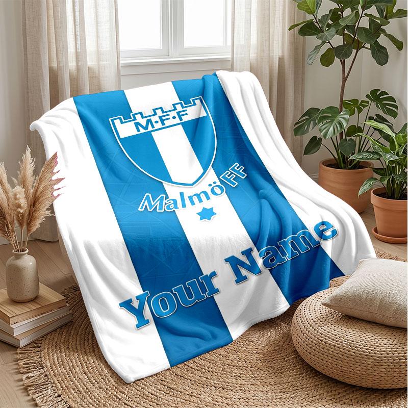 Malmö FF Testo Nome Personalizzato Coperta in Flanella Logo Calcio Coperta Plaid in Pile Personalizzata Regalo Speciale per Divano Camera da Letto Casa
