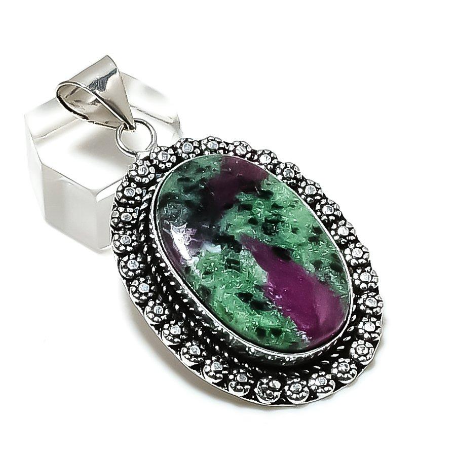 Natural Ruby Zosite Gemstone Handmade 925 Sterling Silver Pendant 2.13  ETC-14205