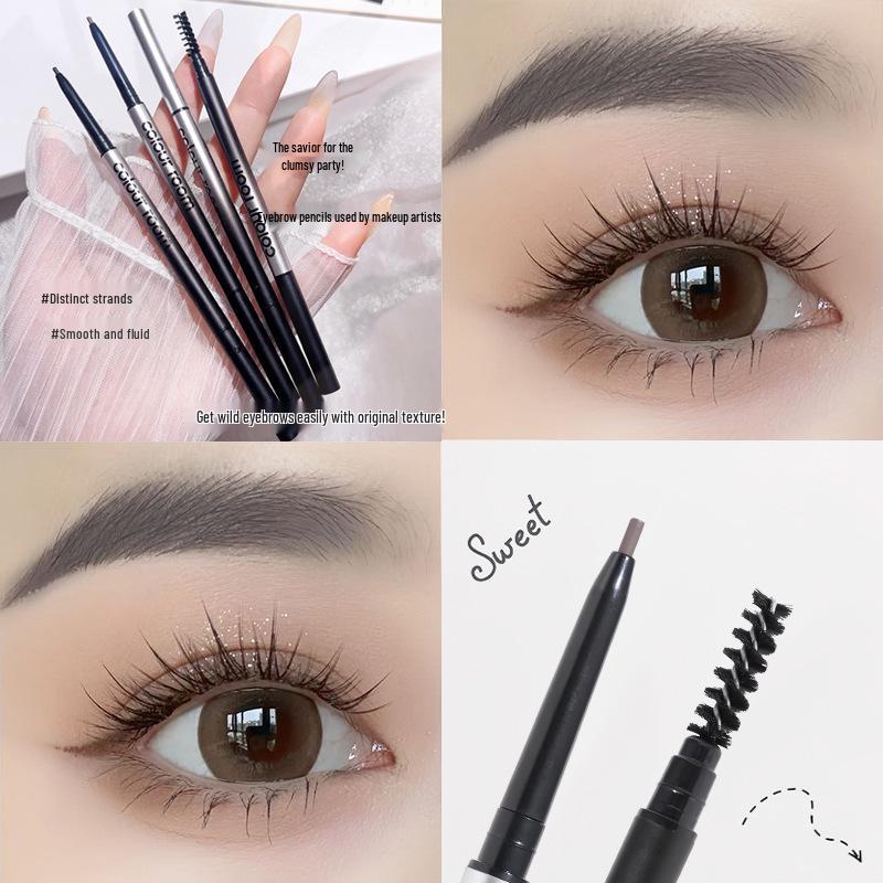 Black Gradient Double-Ended Rotating Eyebrow Pencil with Brush, Waterproof & Smudge-Proof, Beginner-Friendly Makeup.