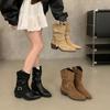 Womens Retro Chunky Heel Ankle Boots Pointed Toe Belt Buckle Fold Fall Fashion Casual Shoes Size 36-43