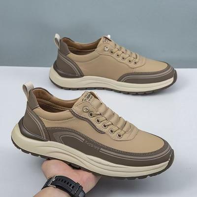 Marke Herren PU-Leder Freizeitschuhe Sehnensohle Schnürer Plateau Arbeitsschuhe Low Top Leicht Rutschfest Outdoor Vielseitig Vulkanisierte Schuhe