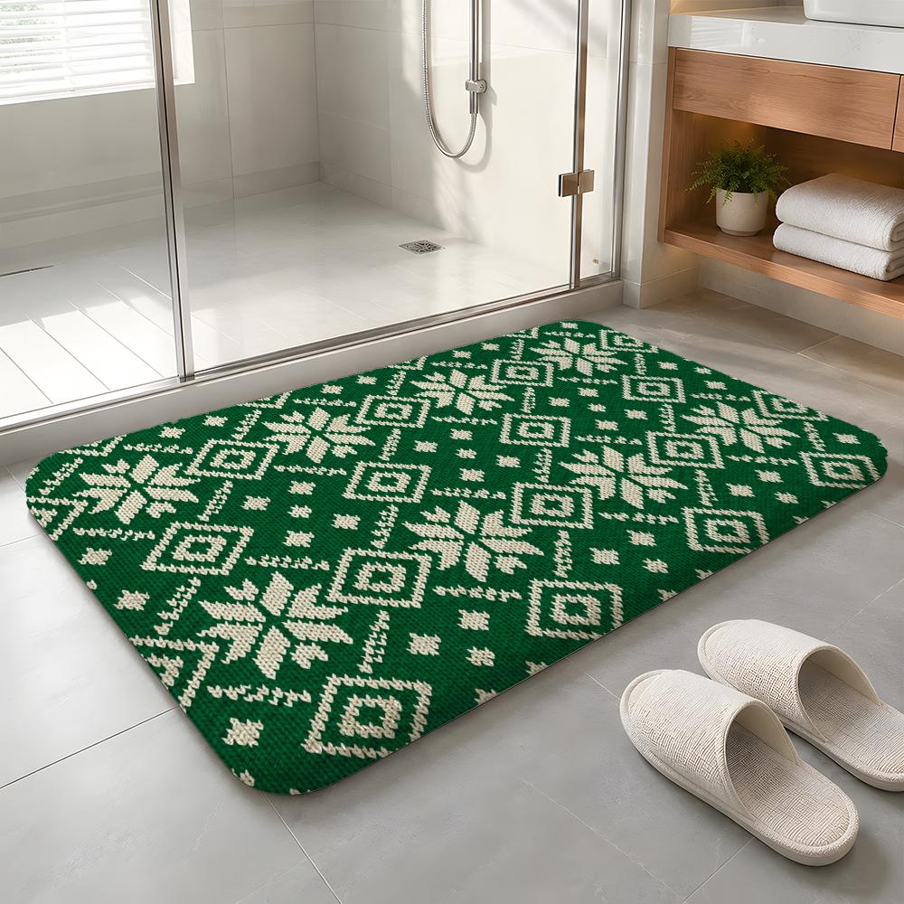 Emerald Knit Rhythm Floor Mat Machine Washable Soft Flannel Area Rug, Non-Slip Absorbent Floor Mat for Living Room Bedroom