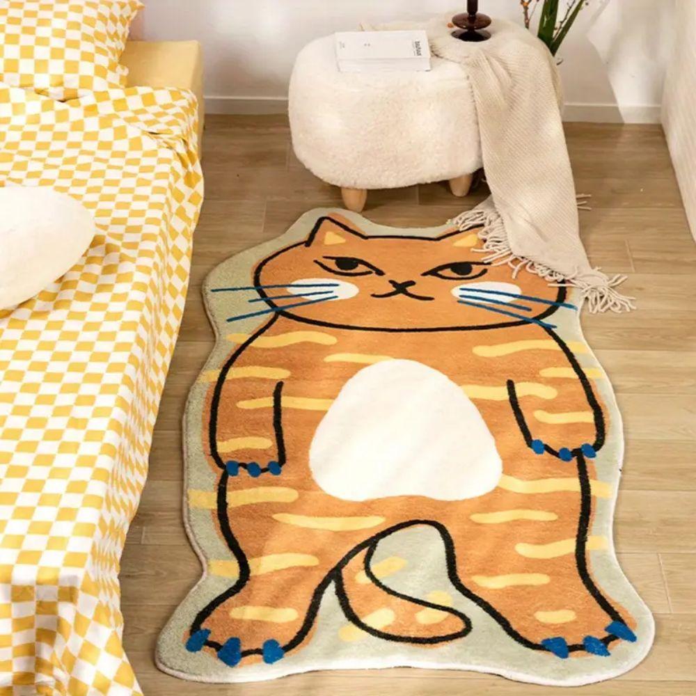 Cat Rug for Bedroom Bedside Washable Cute Funny Kids Pets Modern Printed White Irregular Shape Entryway Rug Home Decor