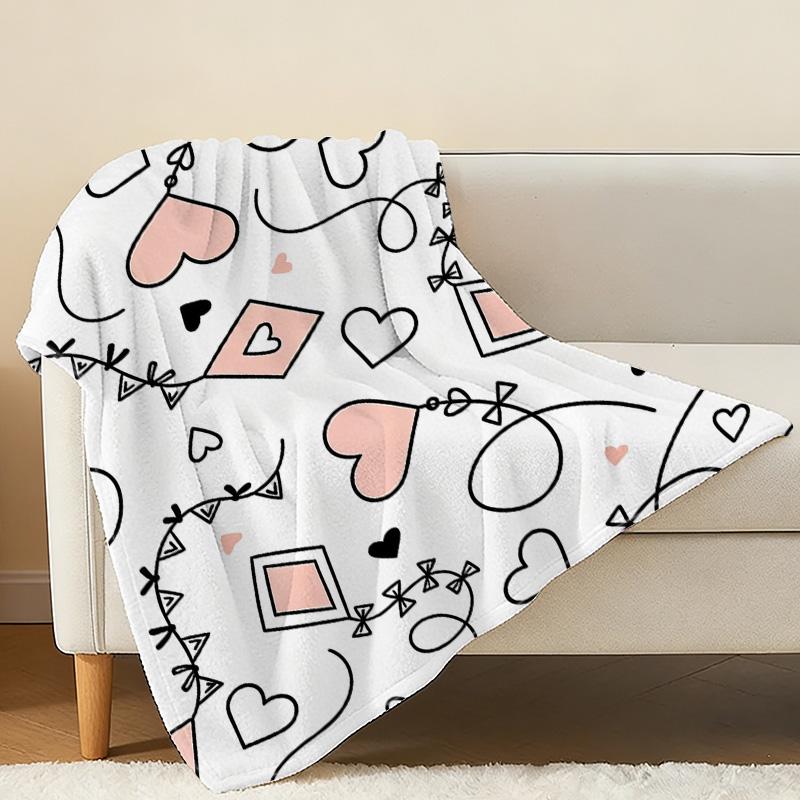 Lightweight Flannel Throw Blanket Minimalist Heart Design, Soft Cozy Warm Blanket for Home, Leisure & Valentine's Day Gift