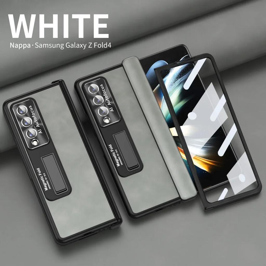Frosted High Grade Leather Folding Phone Case for Samsung Galaxy Z Fold 5 4 3 2 Case Hinge Fine Hole Shell Protection Cover