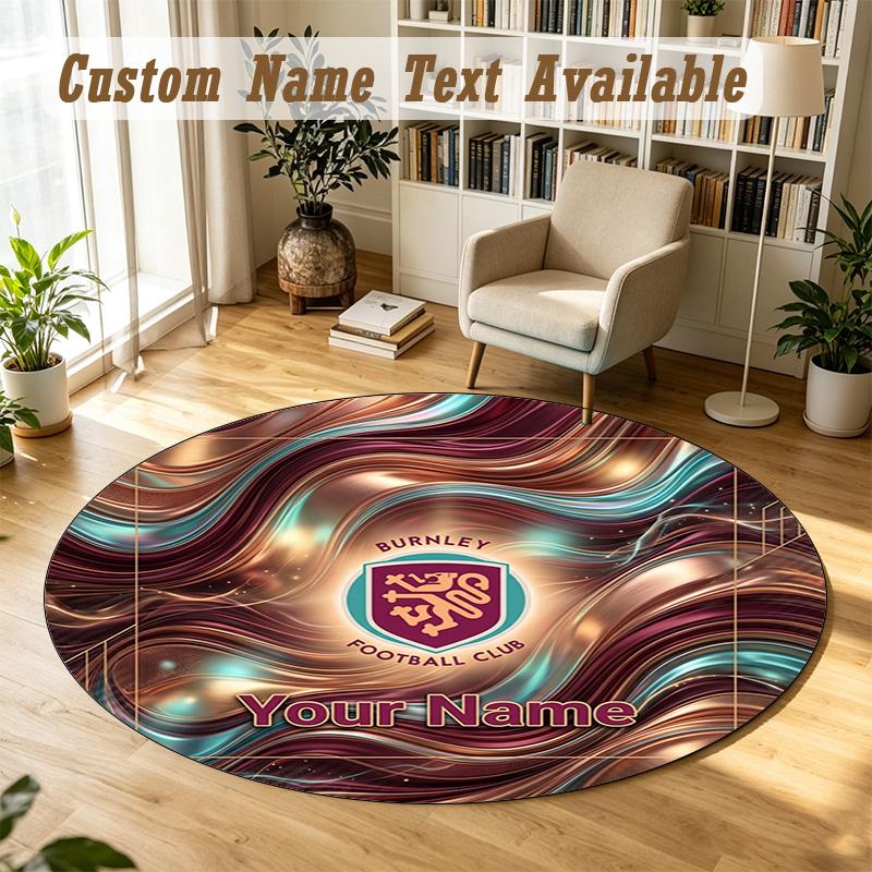 Round Rug Custom NameBurnley Football Pattern Non Slip Carpet Home Floor Decor