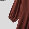 INCERUN Men Stand Neck Long Sleeve Button Up Casual Pleated Long Shirts Tops