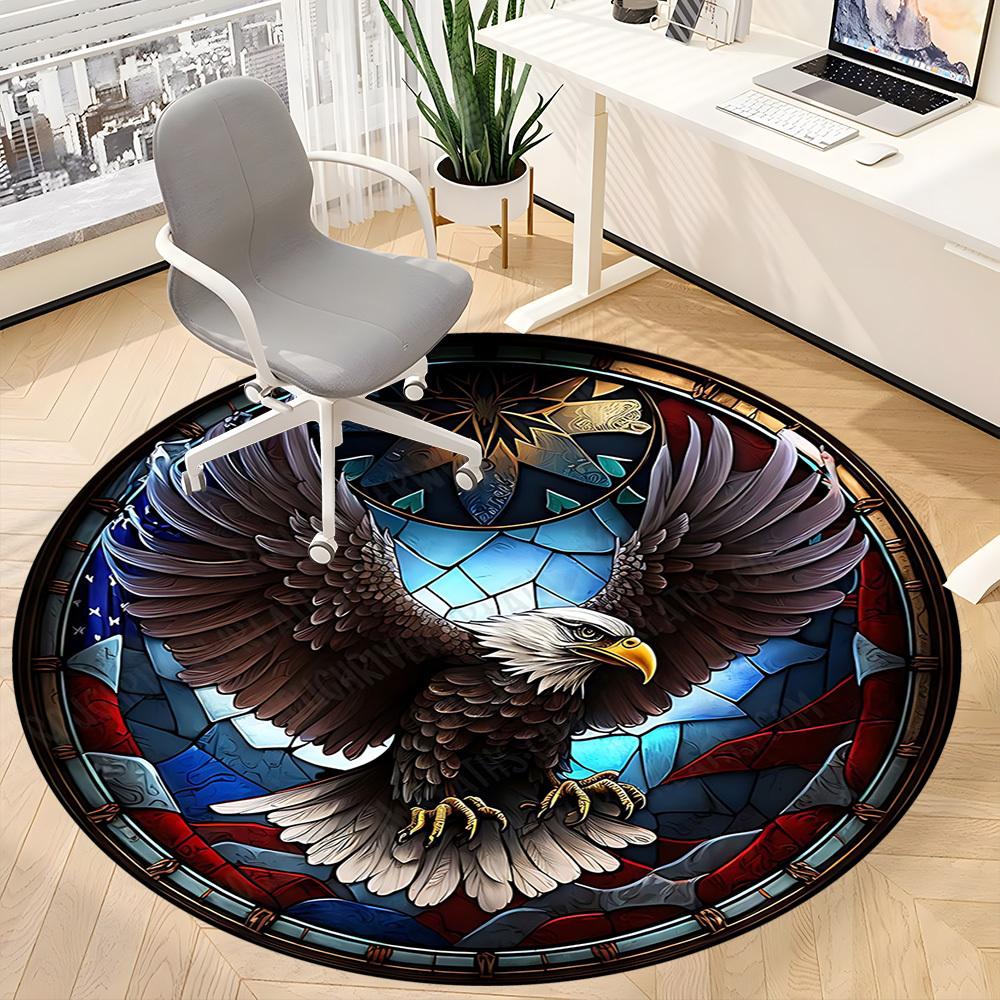 1pc American Eagle Stained Glass Chair Carpet for Office Non-Slip, Machine Washable Rug for Office - Holiday DecorMachine Made yy2510