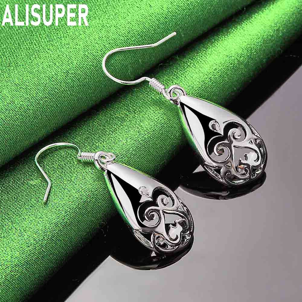 925 Sterling Silver Classic Openwork Teardrop Earrings - Stylish Evening Jewelry