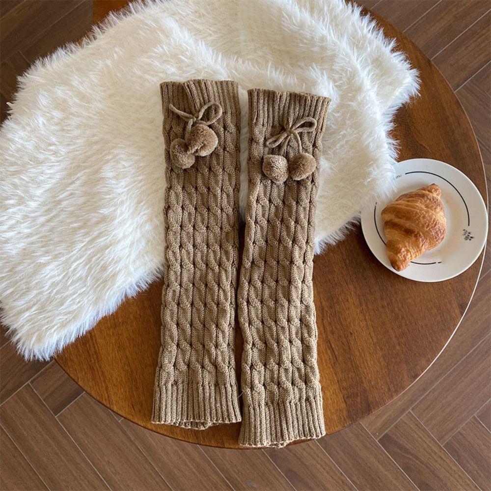 Plush Balls Leg Warmer Women Lace Up Knitted Leg Covers Hosiery Balletcore Stockings JK