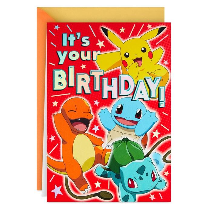 Hallmark Pokemon Pop-Up Birthday Card (Pikachu, Squirtle, Charmander, Bulbasaur) 5.8 x 8.3 inches