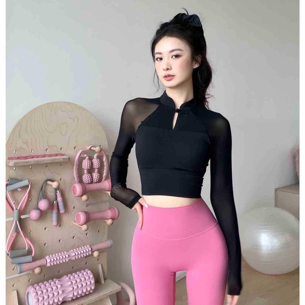 New Chinese-Style Long-Sleeve Yoga T-Shirt with Chest Pads