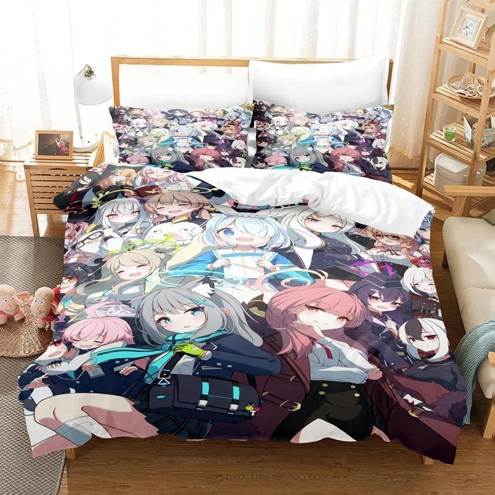 Anime Bed Sheet Kawaii Girl Blue Archive Bedding Set Single Twin Full Queen King Size Bed Set Aldult Kid Bedroom Duvetcover Sets