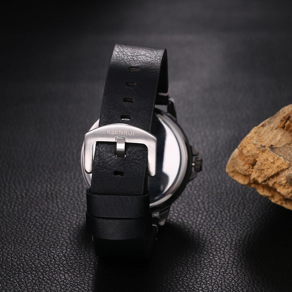 Men's Punk Skull Watch with Genuine Leather Strap: Skeleton Skull Antique Leather Watch with Waterproof Analog Quartz Movement, Gothic Accessory -