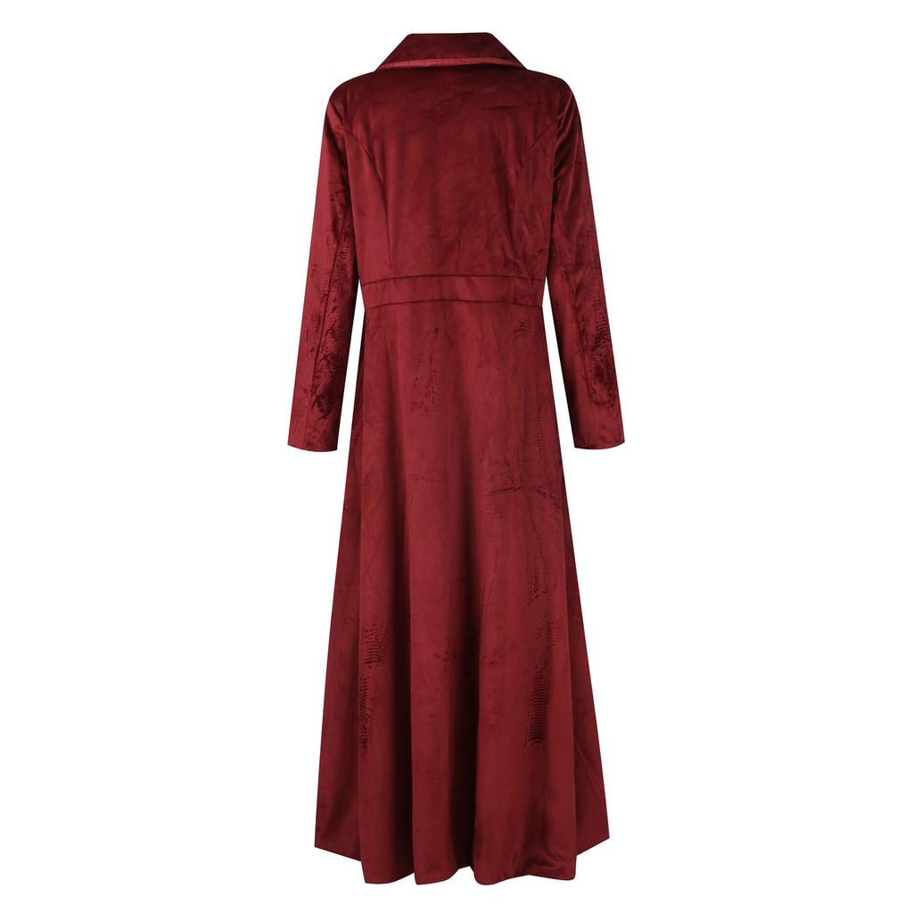 Women's Long Windbreaker Temperament Solid Velvet Long Sleeved Buttoned Coat Jacket