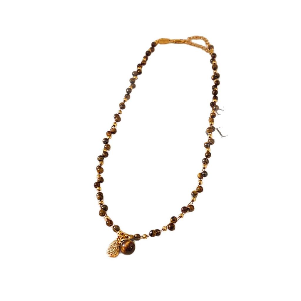 Französische Tigeraugen-Perlenkette mit Erdnuss: Elegante & Exquisite Schlüsselbein-Kette für Damen