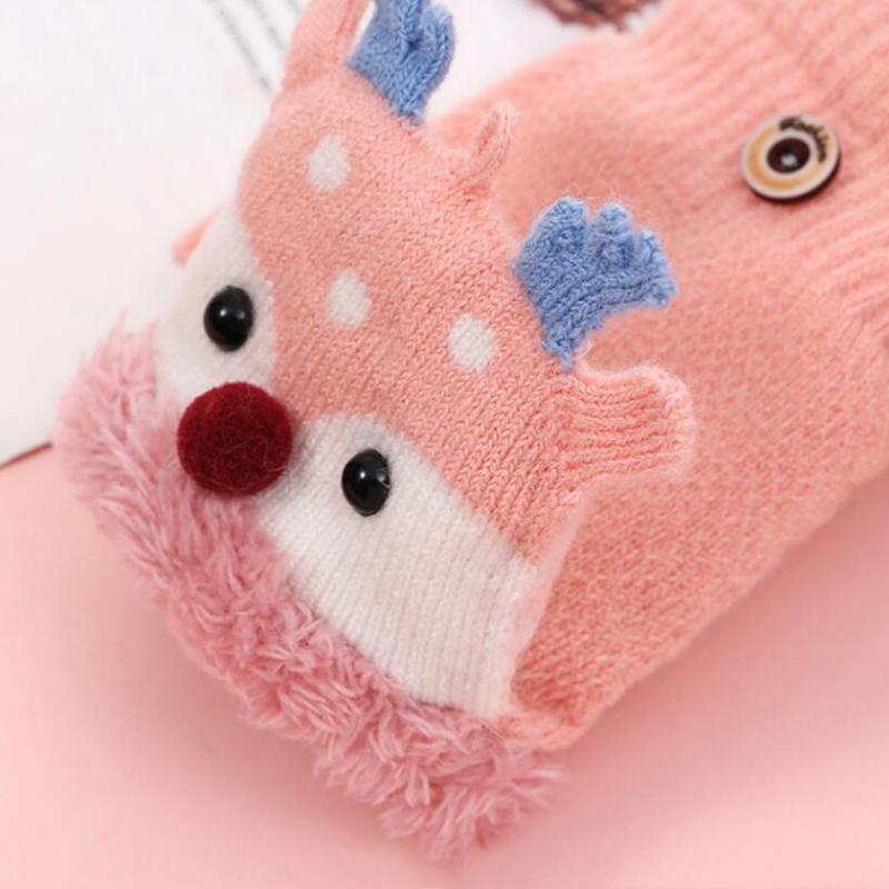 Winter Warm Mittens Cartoon Design Clamshell Half Finger Gloves Kids Fingerless Gloves Children Christmas Gloves Plush Gloves