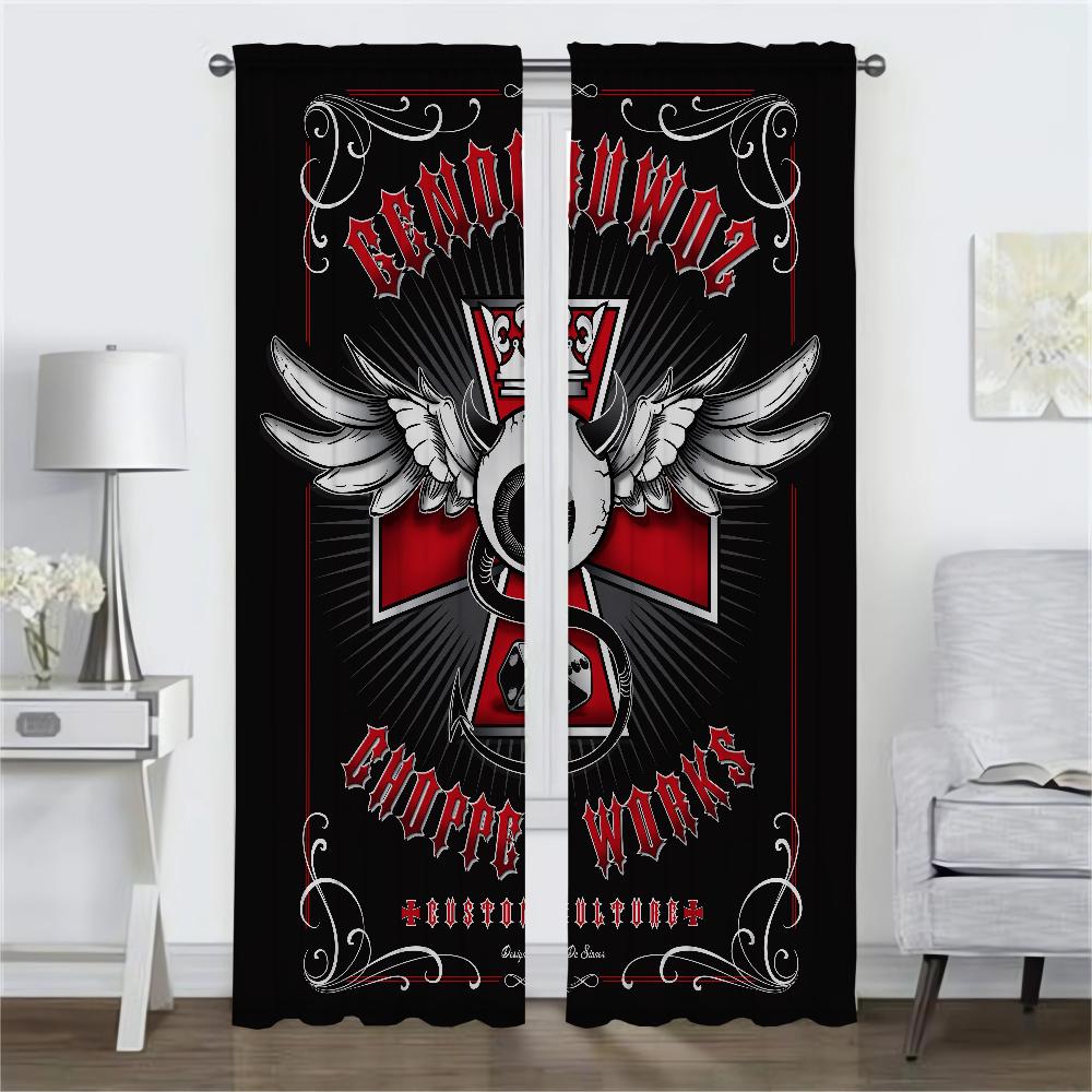 Hells Angels Gardiner för Sovrum Halloweendekoration Heminredningsgardiner för Vardagsrum Avskärmningsgardiner Mörkläggningsgardin