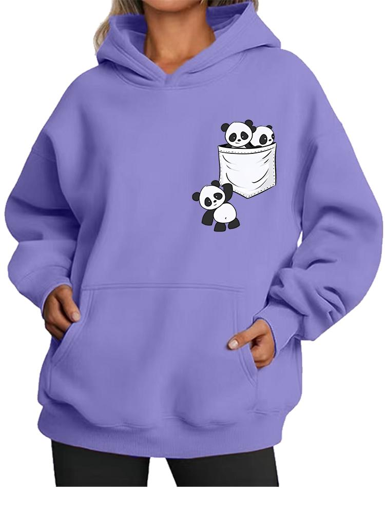 Women's Fall/Winter Warm Panda Printed Oversized Fleece-Lined Hoodie Women's Fashion Hoodie