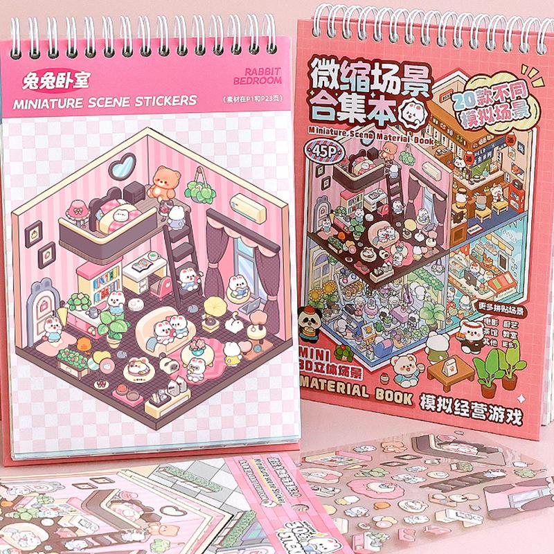 20 Sets 3D Sticker Scene With Material Book,Diy 3D House Stickers Set For Adults Room Stickeer Book For Adults Kids